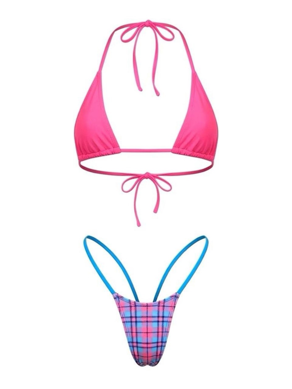 GrlFriday Shop "Clueless" Pink Plaid Micro Tri-Kini Set